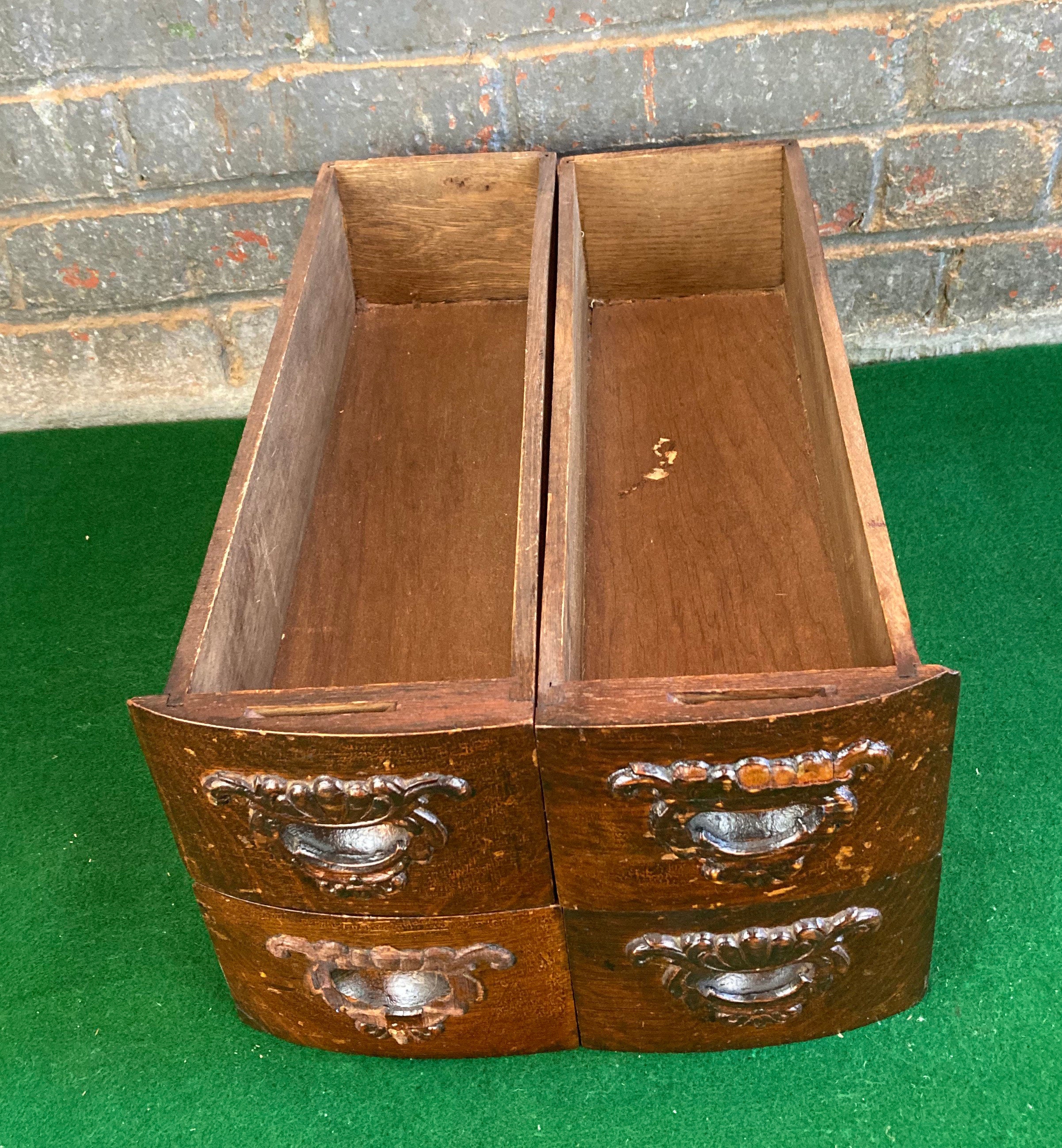 Set of 4 Wooden Sewing Machine Drawers with Frames, Oak Cubbie Drawers