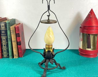 Vintage Black Gothic Wrought Iron Electric Table Lamp
