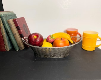 Metal Woven Bread Basket, Oblong Silver Wire Basket