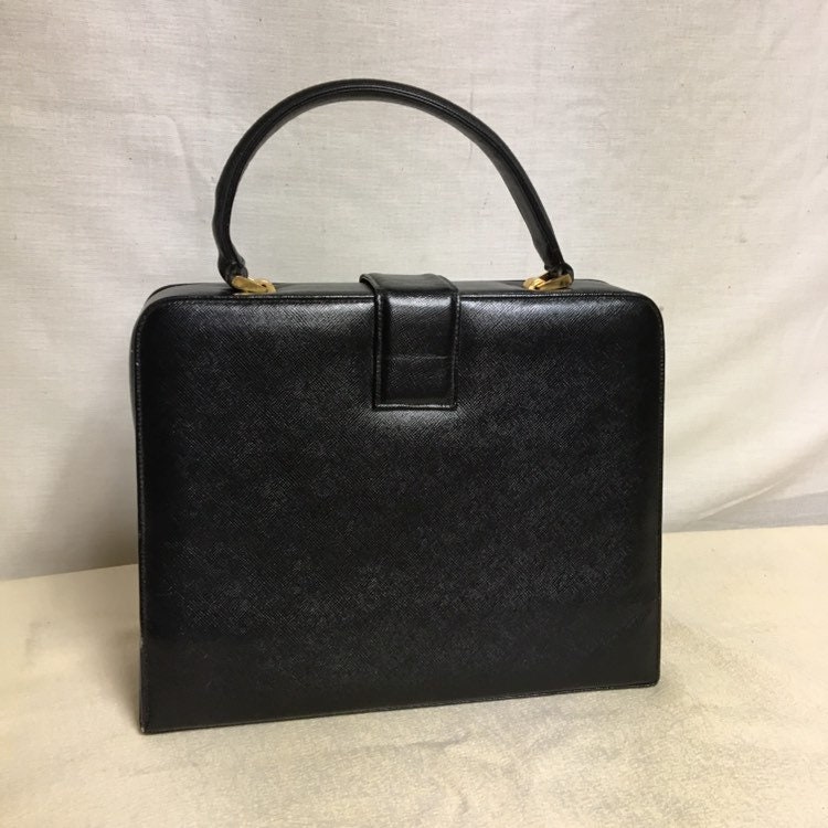 Manon Black Hard Shell Handbag, Textured Leather Purse, Gold Tone Clasp ...