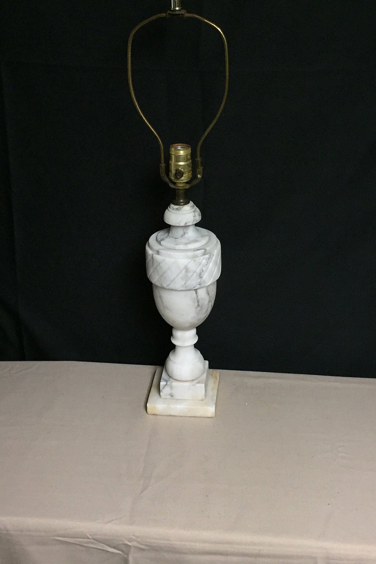 Antique Carved Alabaster Table Lamp Night Stand
