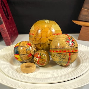 Bolas de madera para anidar, juego de 4, globo terráqueo del Viejo Mundo, temática náutica