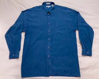 PAVO, by Lastrada, Men's Blue Print Button Down Shirt, Long Sleeve, Size L 16-16-1/2