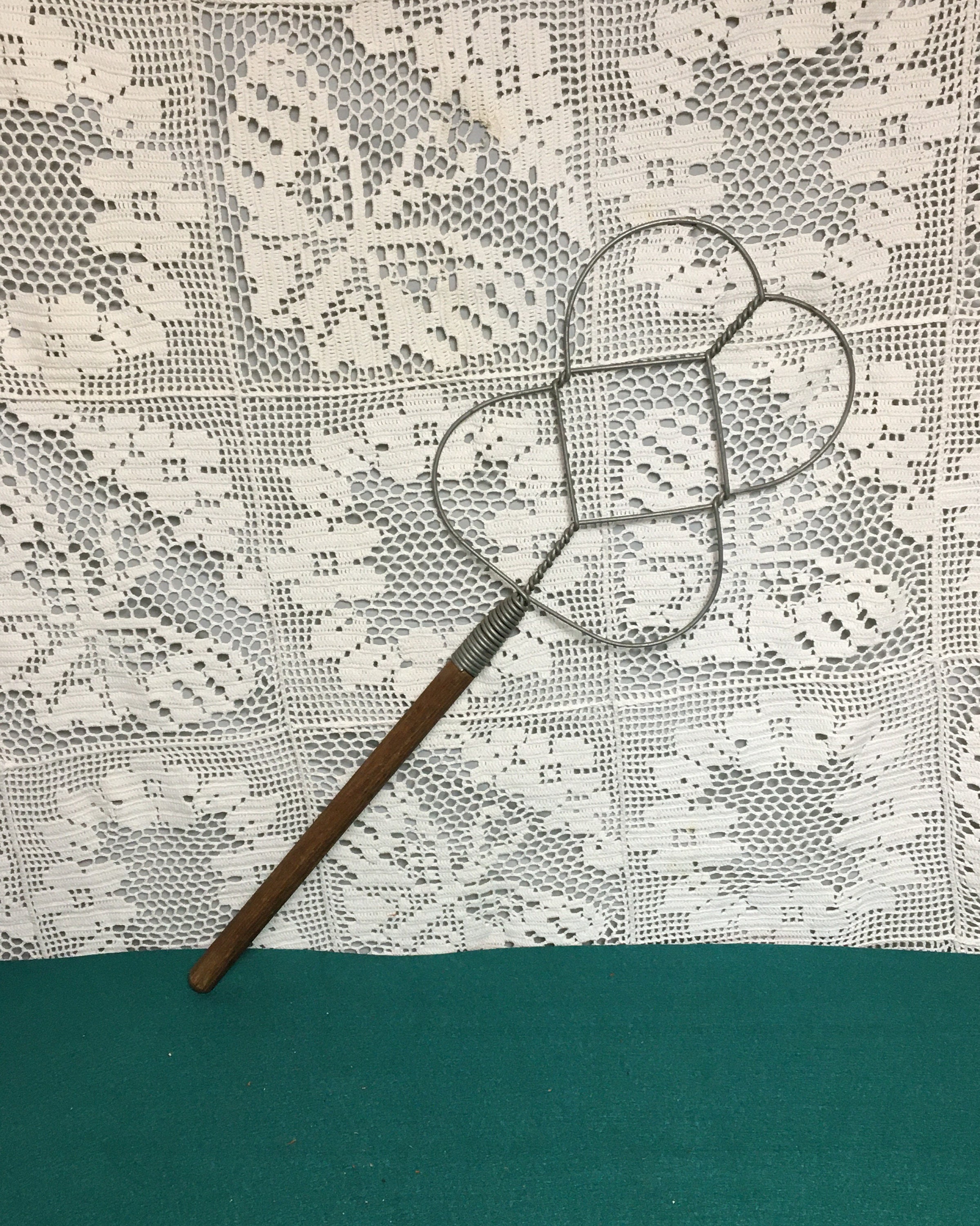 Antique 1920's Twisted Wire Rug Beater with Wooden Handle