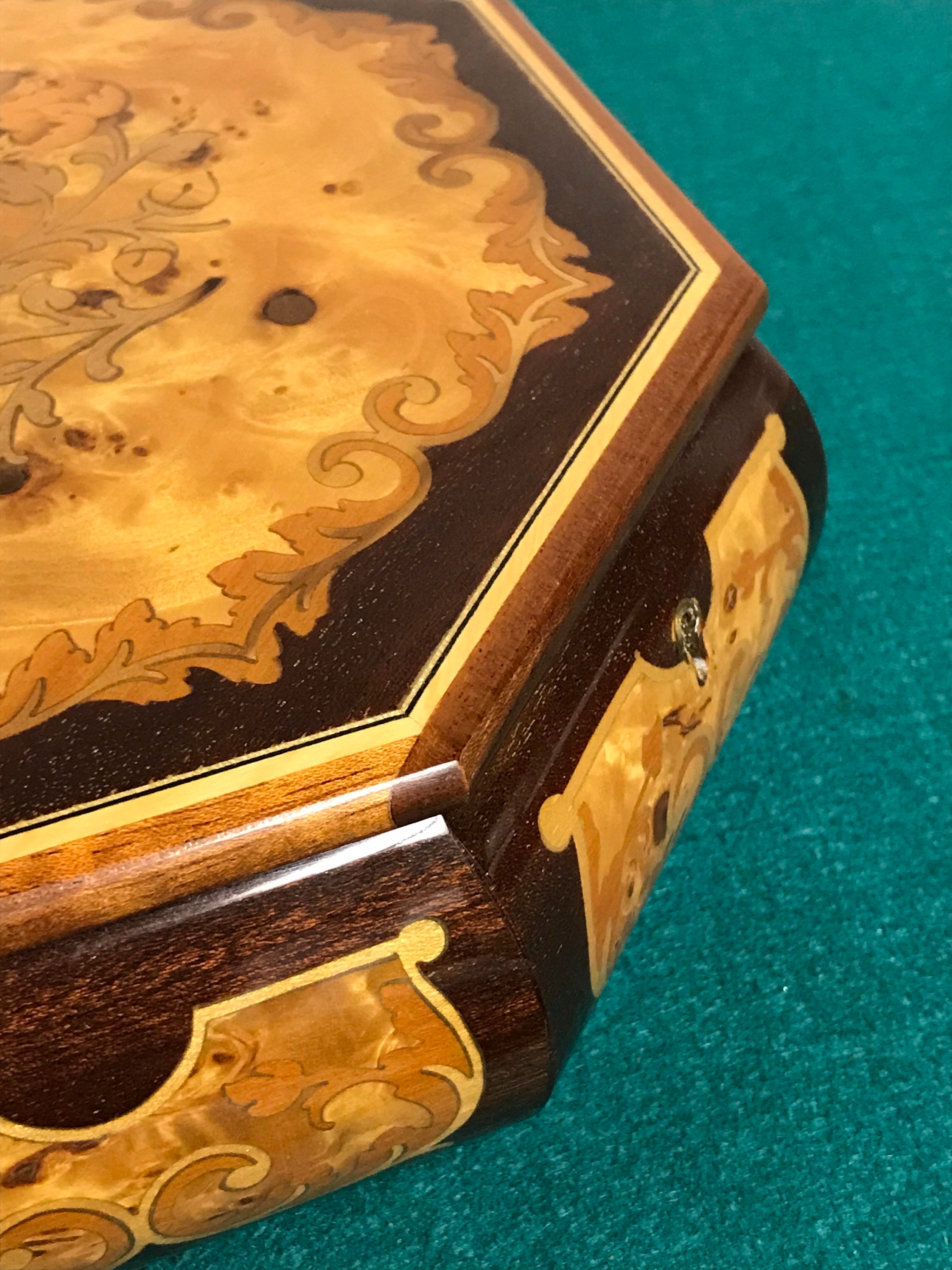 Wooden Inlay Music Box Made in Sorrento Italy, Gargiulo Jewelry Box