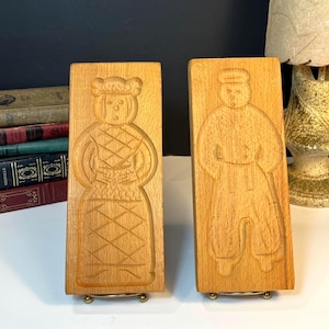 Set of 2, Hand Carved Wooden Springerle Cookie Molds, Dutch Girl and Boy