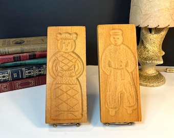 Set of 2, Hand Carved Wooden Springerle Cookie Molds, Dutch Girl and Boy