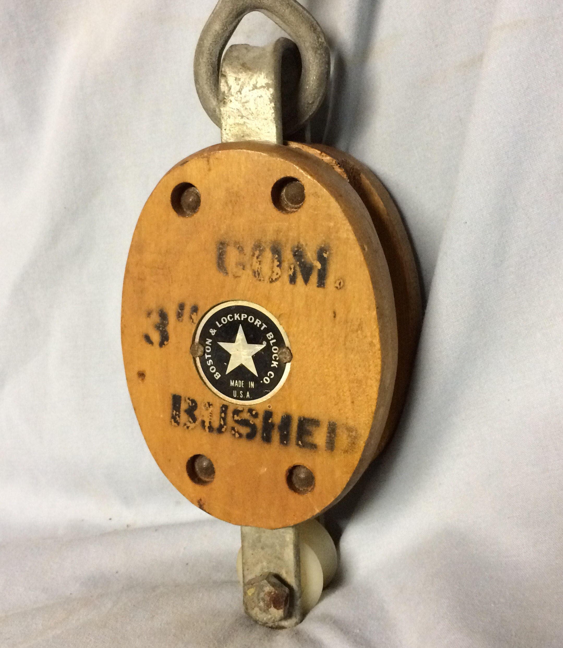 Vintage Small 3 Wooden Block and Tackle Pulley Boston &amp; Rockport Block