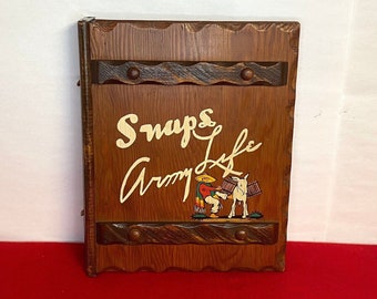 Vintage Wooden Photo Album Cover, "Snaps / Army Life" , Southwestern Folk Art