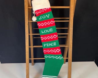 Joy, Love and Peace Knit Stocking
