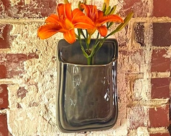 Handmade Blue / Gray Ceramic Wall Pocket