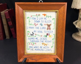 Bedtime Prayer Cross Stitch, Completed Needlework, "Now I Lay Me Down To Sleep..."