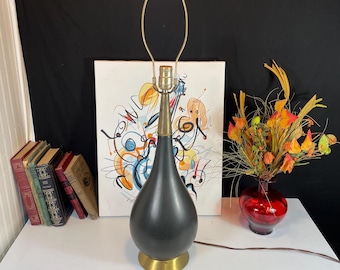 1960's Sleek Mid Century Modern Danish Black Ceramic Table Lamp