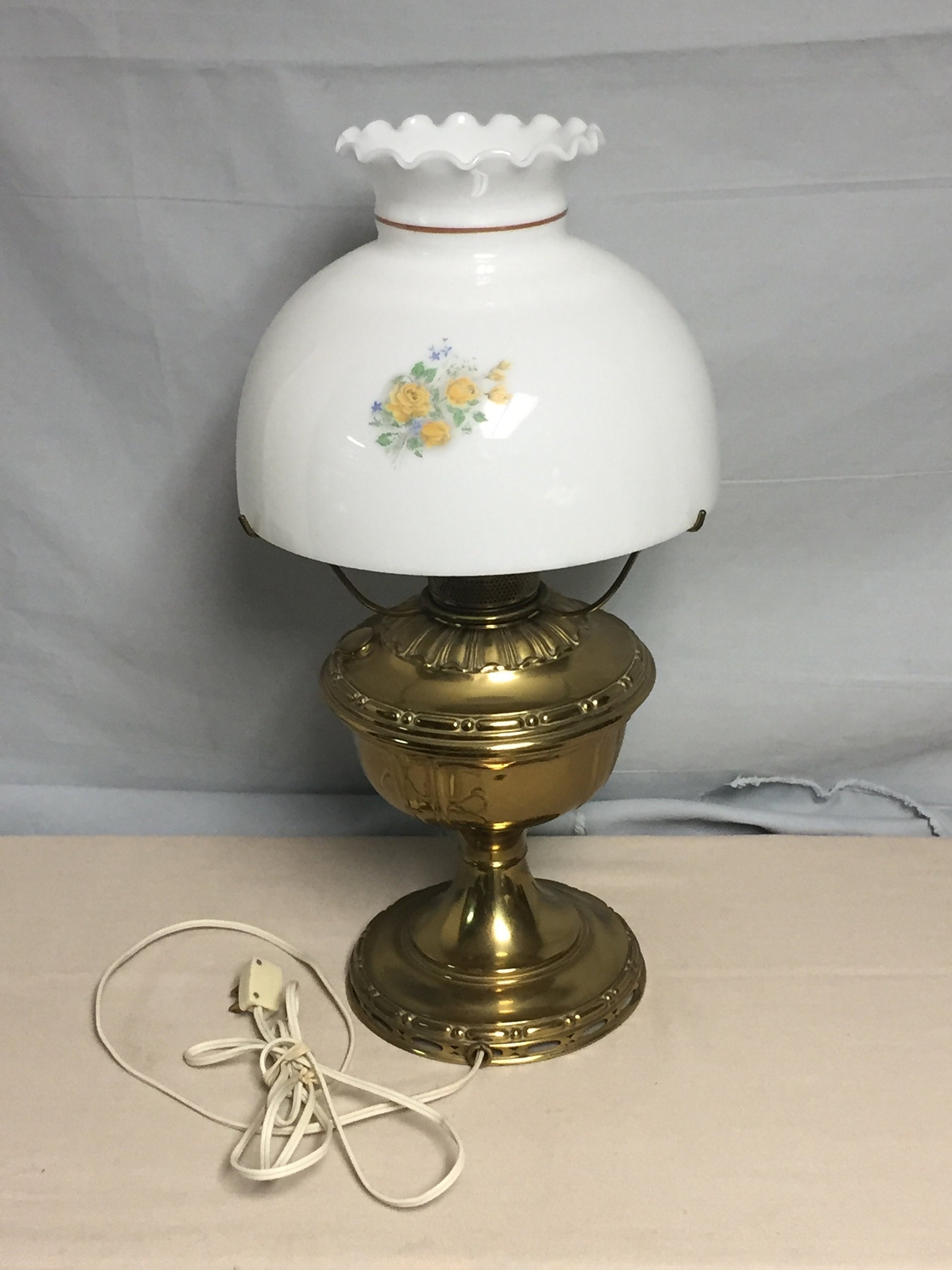 Vintage Aladdin No. 7 Brass Oil Lamp Converted to Electric Hurricane