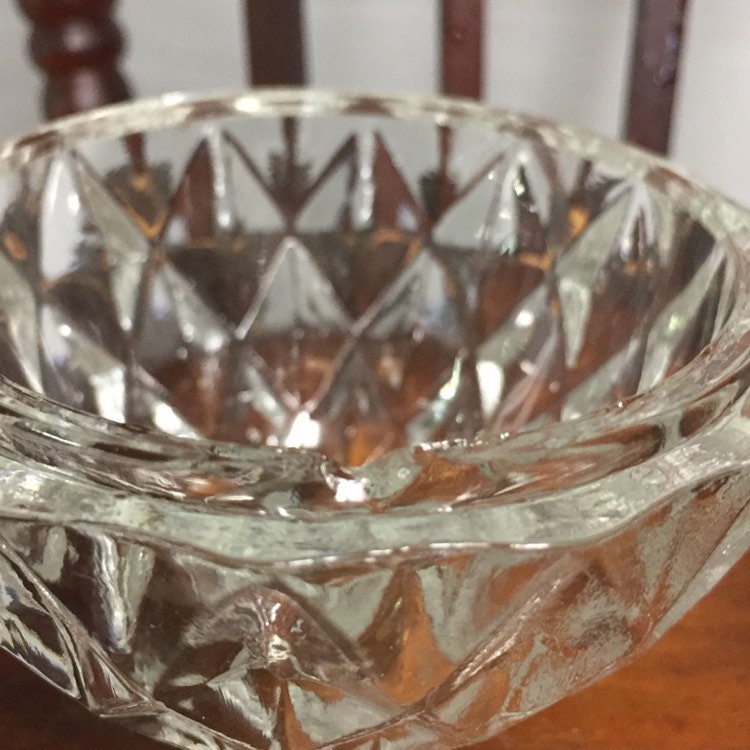 Pear Shaped Pressed Glass Dish with Lid, Diamond Pattern Pressed Glass