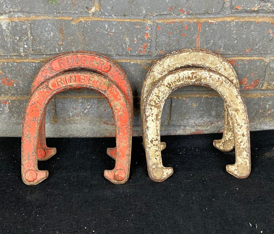 Set of 4 Vintage RINGER Iron Horseshoes Outdoor Game Etsy