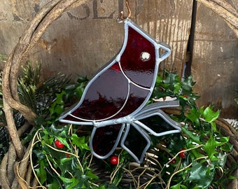 Cardinal Stained Glass Suncatcher, Handmade Hanging Ornament