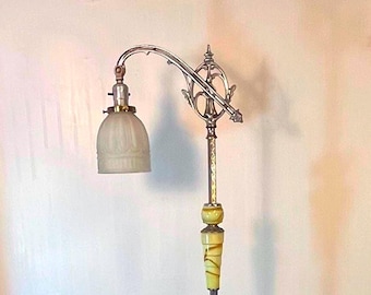 Antique Jadeite Cast Iron Bridge Arm Floor Lamp Smoking Stand: Rewired FREE SHIPPING