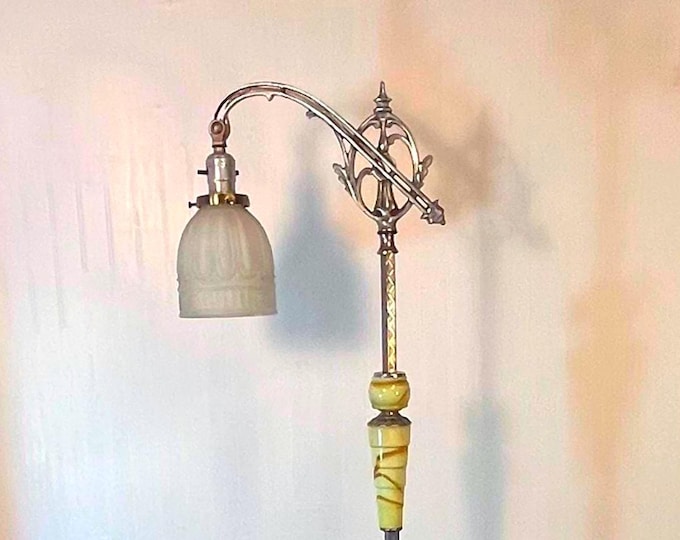 Featured listing image: Antique Jadeite Cast Iron Bridge Arm Floor Lamp Smoking Stand: Rewired FREE SHIPPING