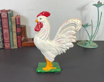 Cast Iron Rooster Doorstop, Farmhouse Chicken