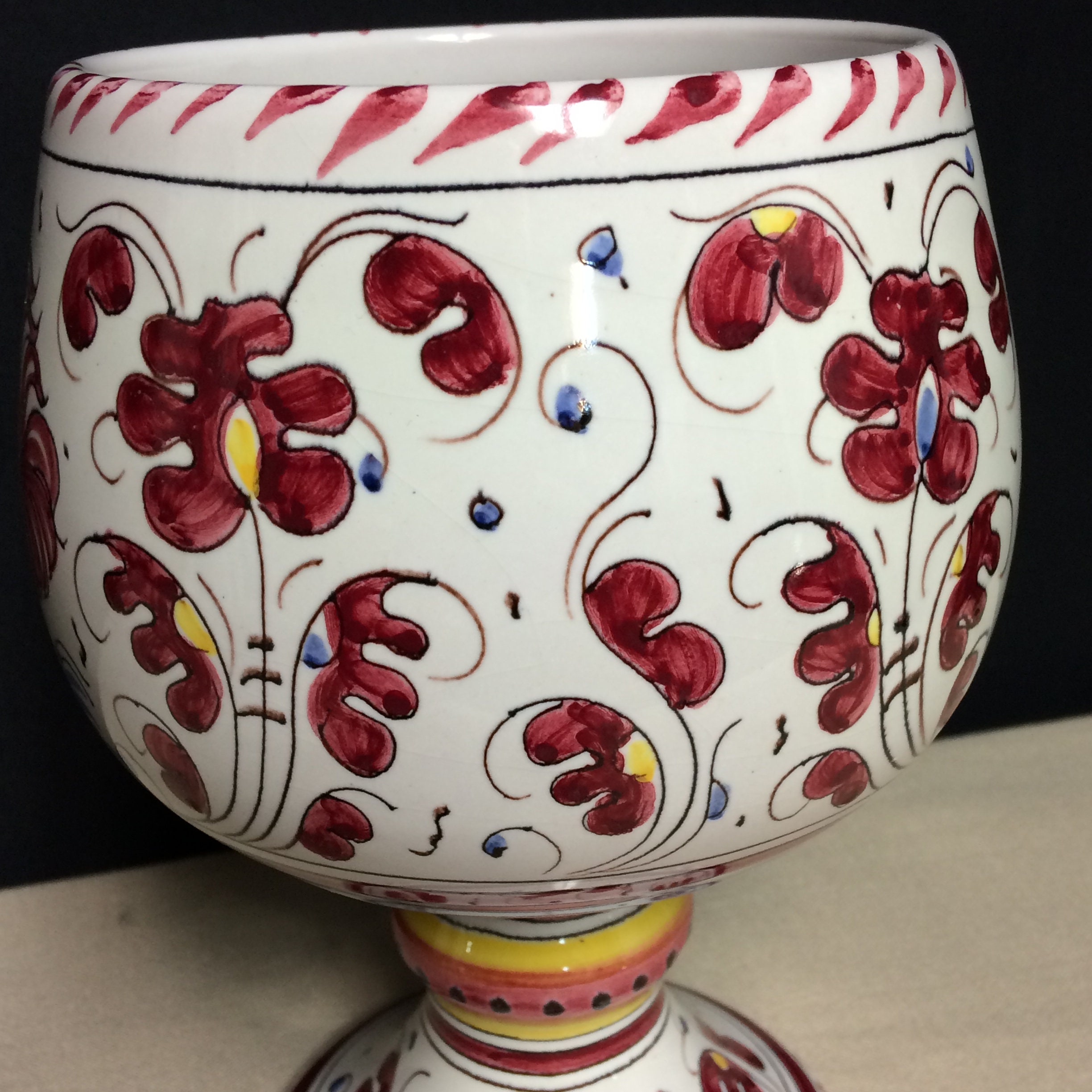 Deruta Italian Pottery Goblet, Red Rooster Ceramic Goblet,