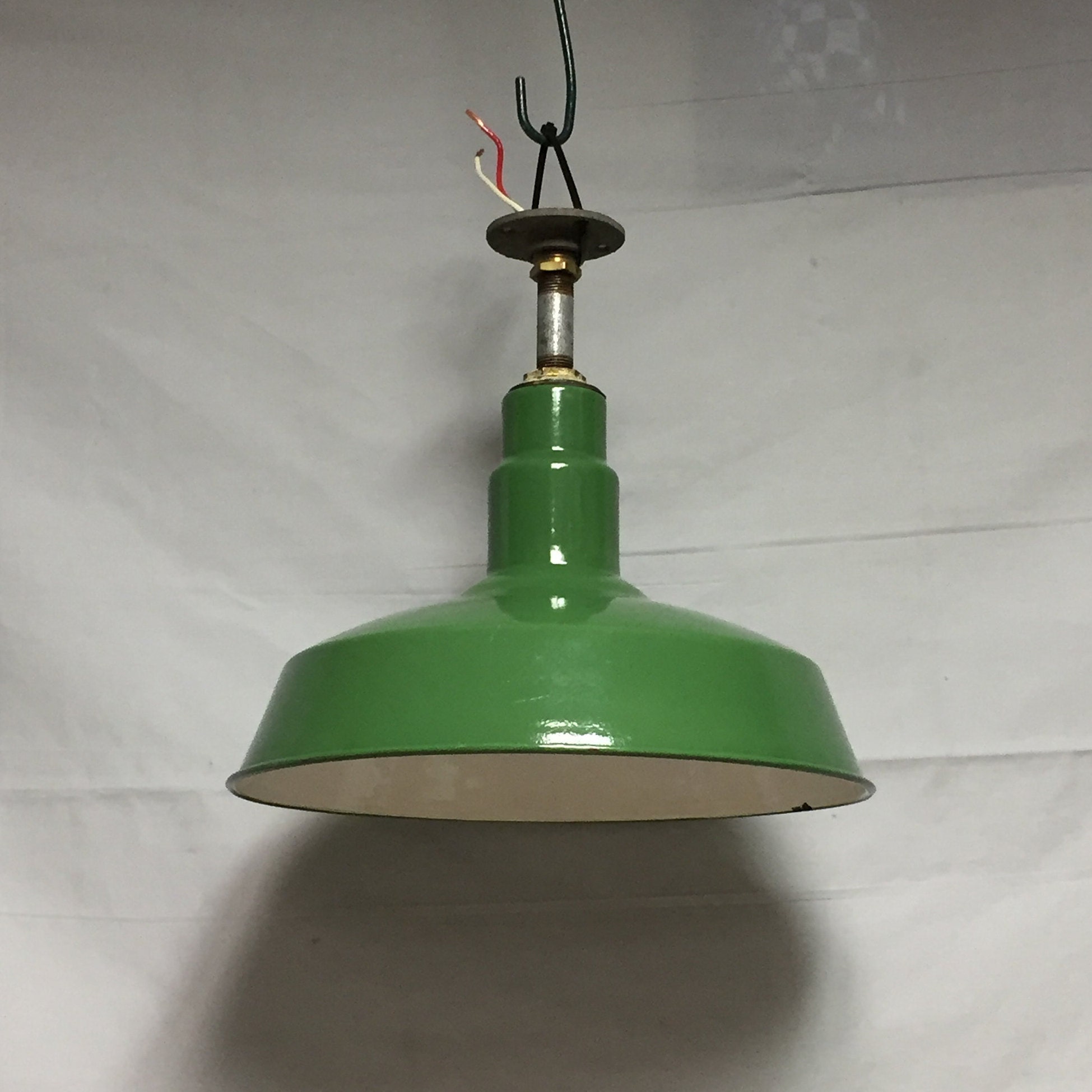 Original Green Industrial Porcelain Hanging Pendant Light, 14 ABOLITE