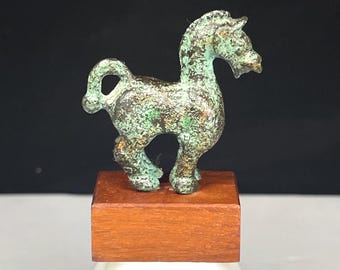 Miniature Bronze Horse Sculpture on Wood Base, by Alva Museum Replicas, from the Art Institute of Chicago