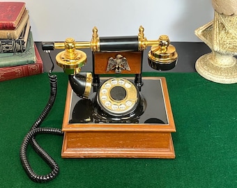 Vintage DECO TEL Rotary Telephone French Style: Wooden Case Eagle Emblem