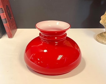 Red Cased Glass Hurricane Lamp Shade Aladdin Lamp: 7" Fitter
