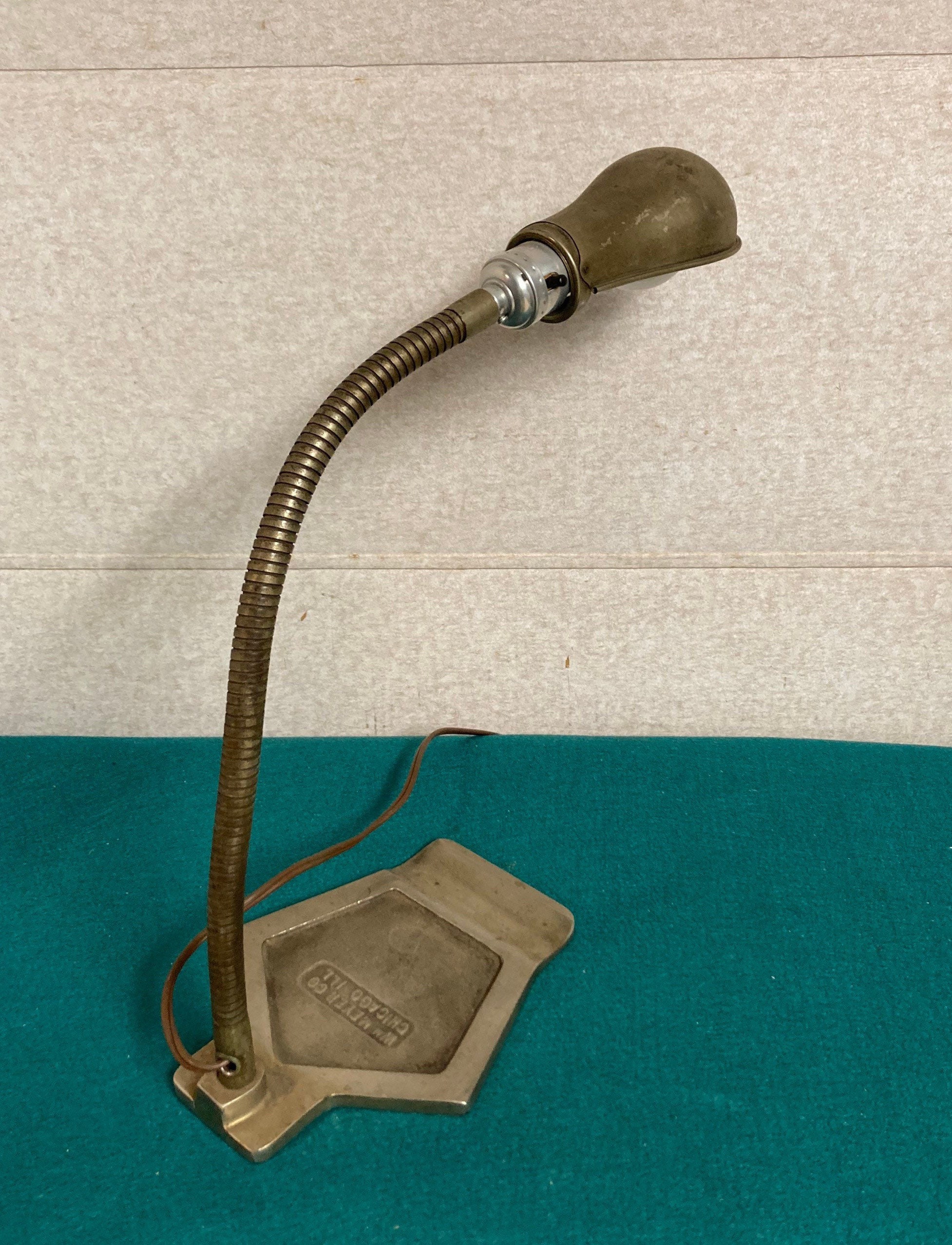 Rare 1930's WM Meyer Co. Industrial Gooseneck Desk Lamp with Cast Iron Pentagon Shaped Base