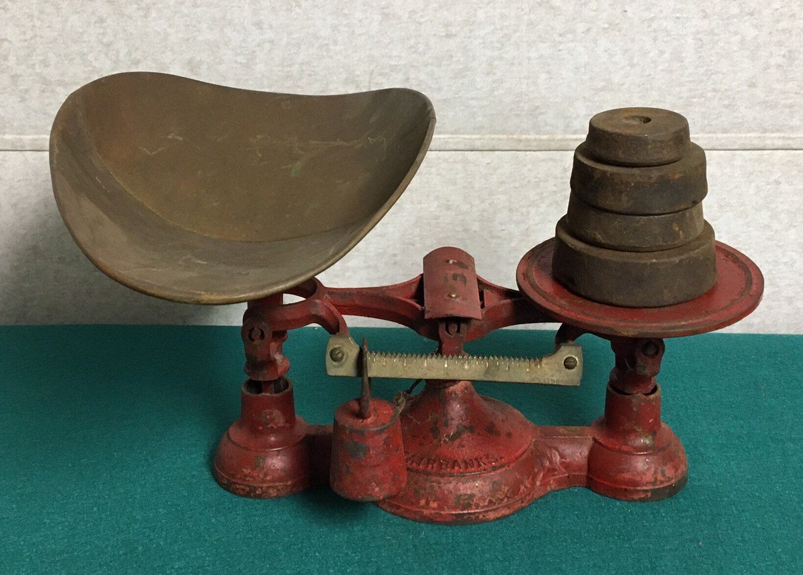 RESERVED Antique Fairbanks Cast Iron Balance Scale, Red Candy Scale