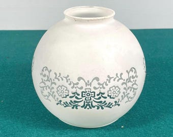 Vintage 5" Round White Frosted Light Globe Shade, Floral Vines, Open Bottom, 2-1/4" Fitter
