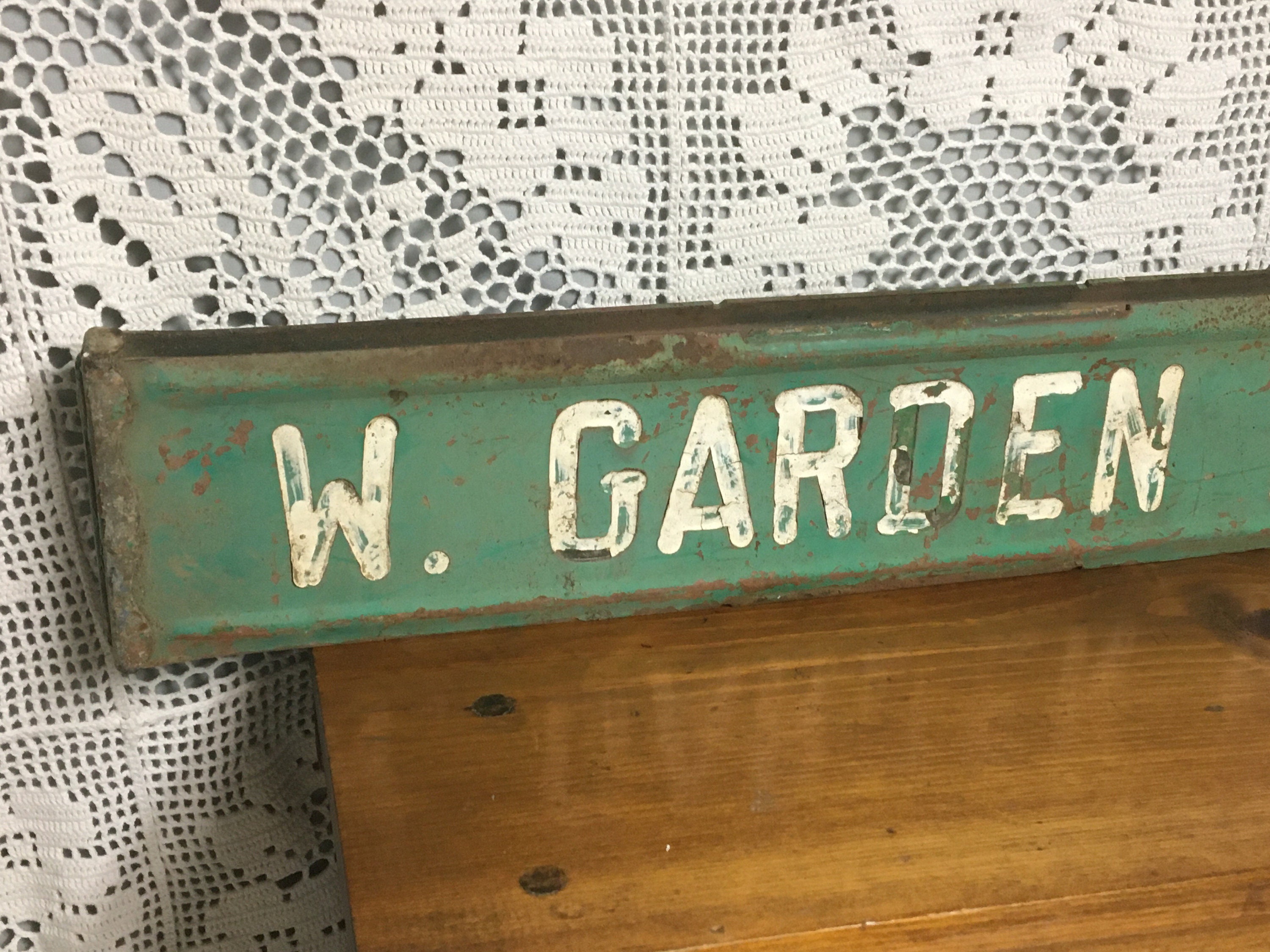 1950's Embossed 2 Sided Steel Street Sign W. GARDEN RD. Green & White