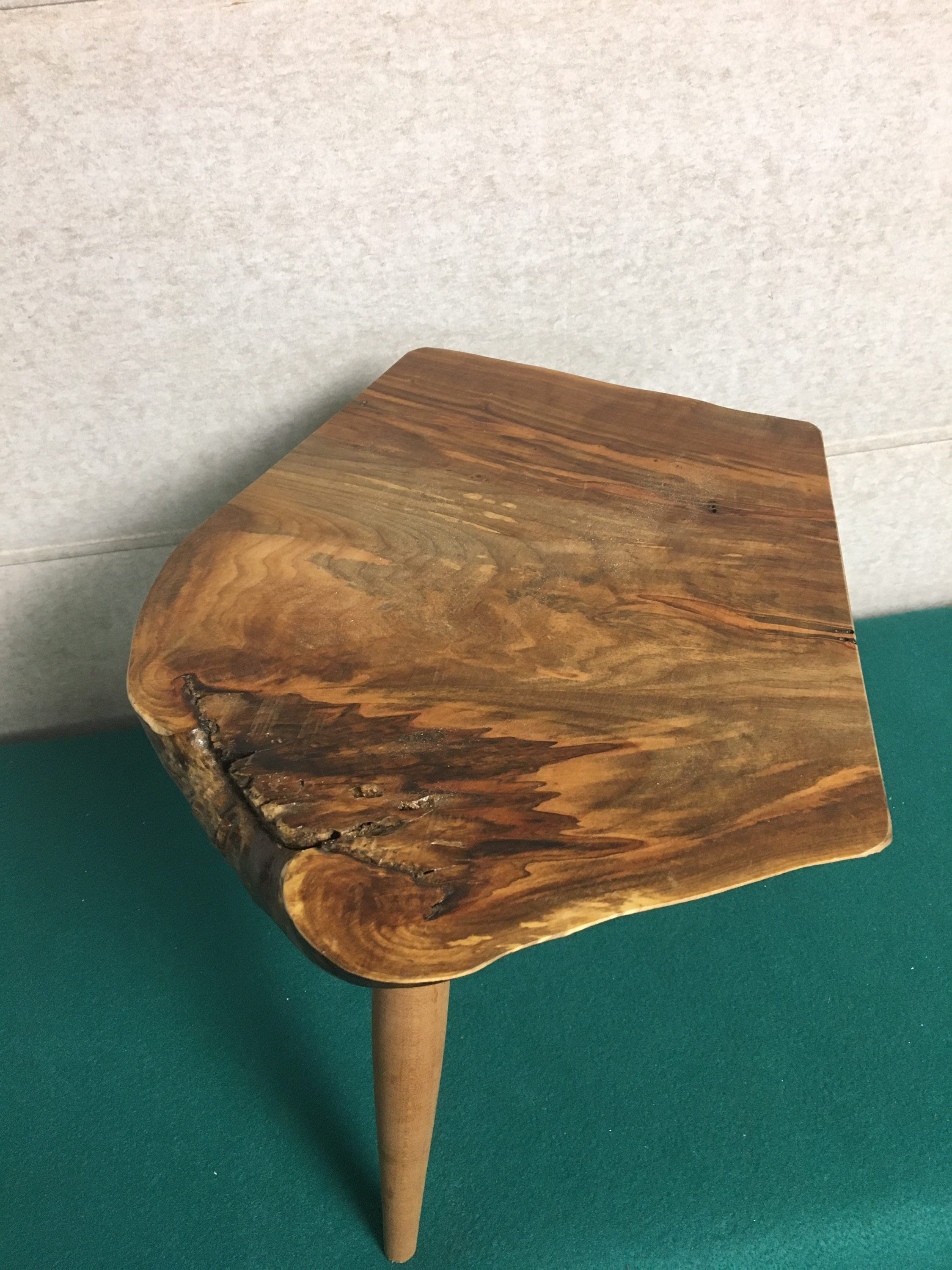Handmade Live Edge Wooden Accent Table with Three (3) Tapered Legs