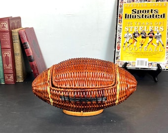 Wicker Football Shaped Basket with Lid