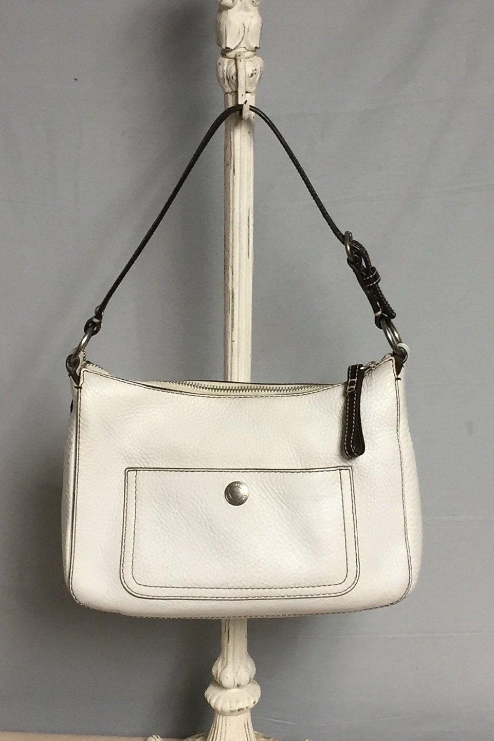 white leather coach purse