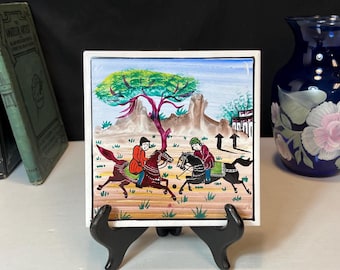Irana Ceramic Tile, Hand Painted Polo Players