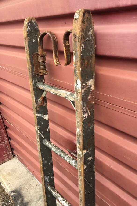 Antique 54 Green Wooden Blanket Ladder with Unusual Hardware and Chippy