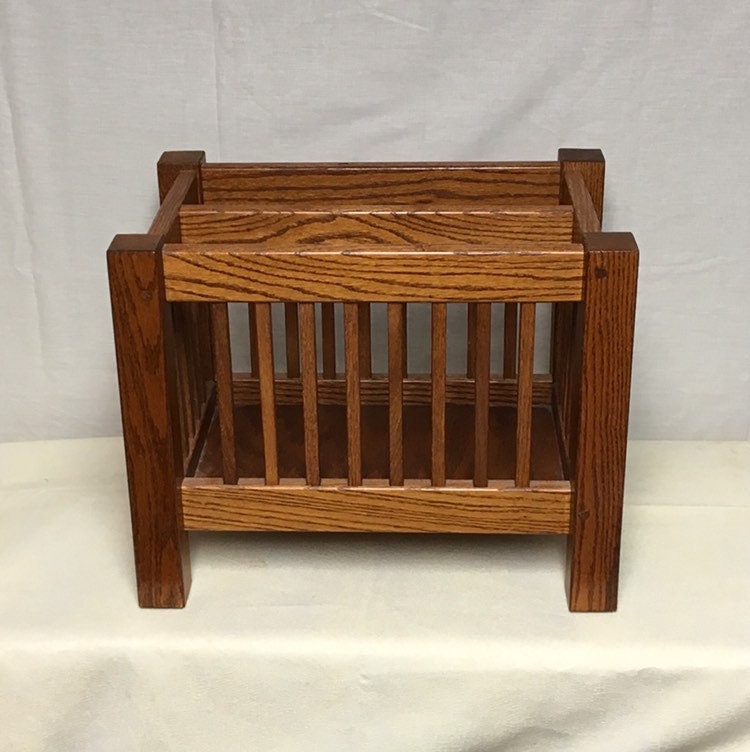 Vintage Solid Oak Wood Magazine Rack, Mission Style Magazine Holder