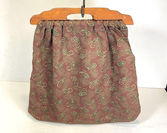 Paisley Fabric Knitting Bag with Wood Handles, Handmade Cloth Bag