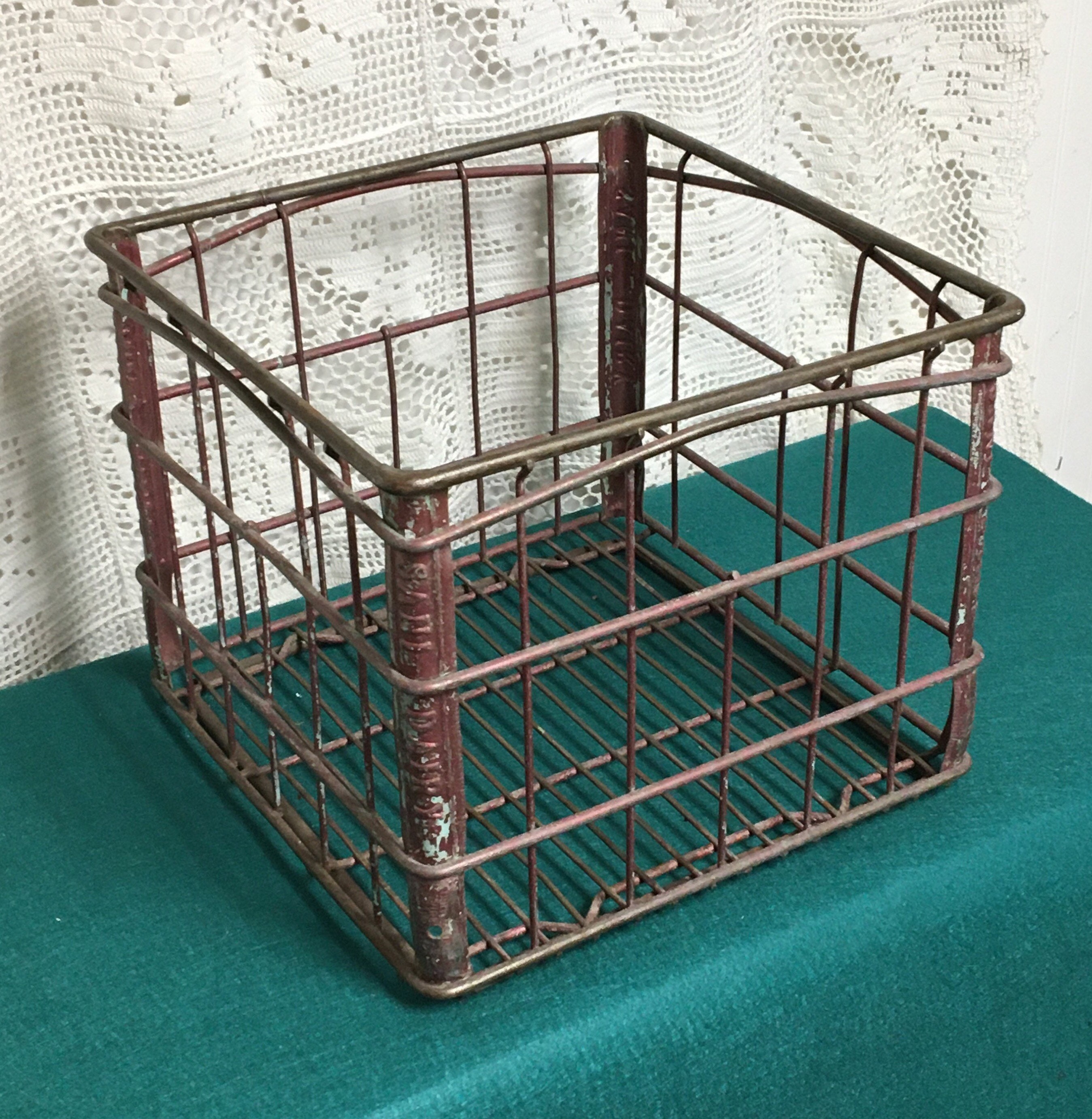 1950's Red Sani Dairy Steel Wire Milk Crate, Sanitary Dairy Co