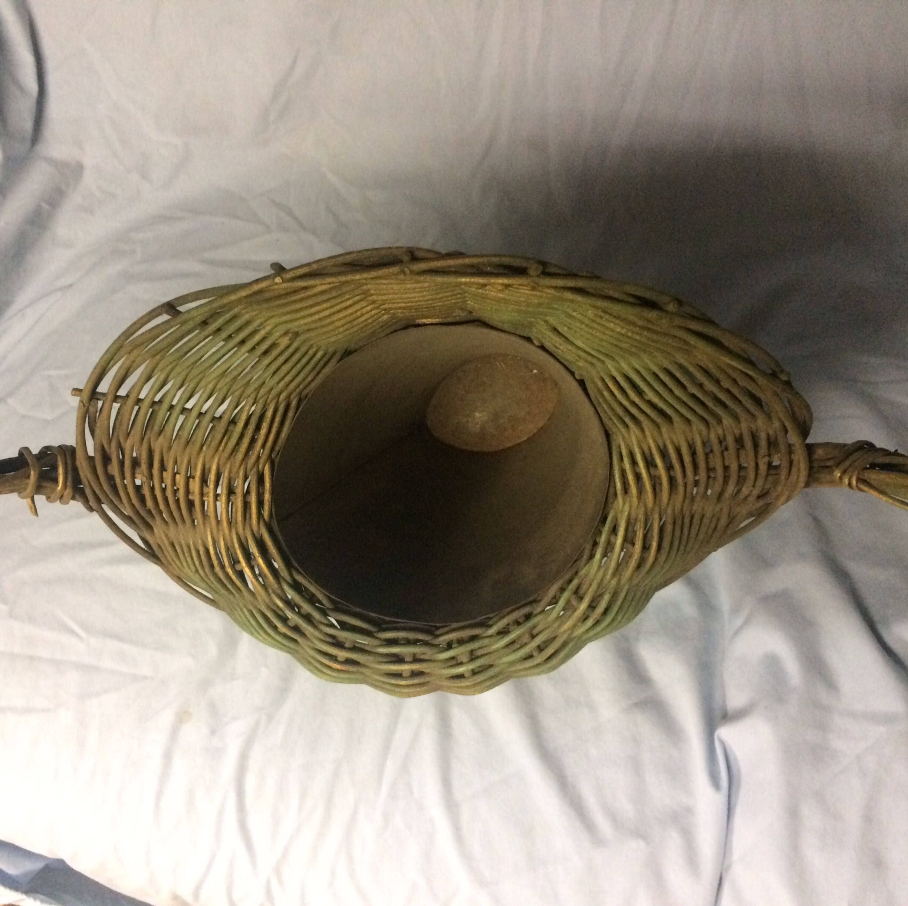 Vintage Wicker Funeral Flower Basket Wicker Graveside Cemetery Funeral