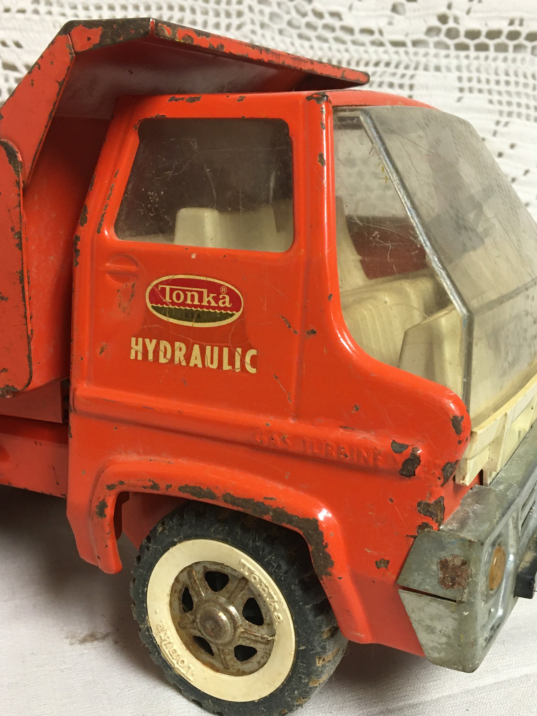 1960's Orange Tonka Hydraulic Dump Truck, Pressed Steel, FREE SHIPPING