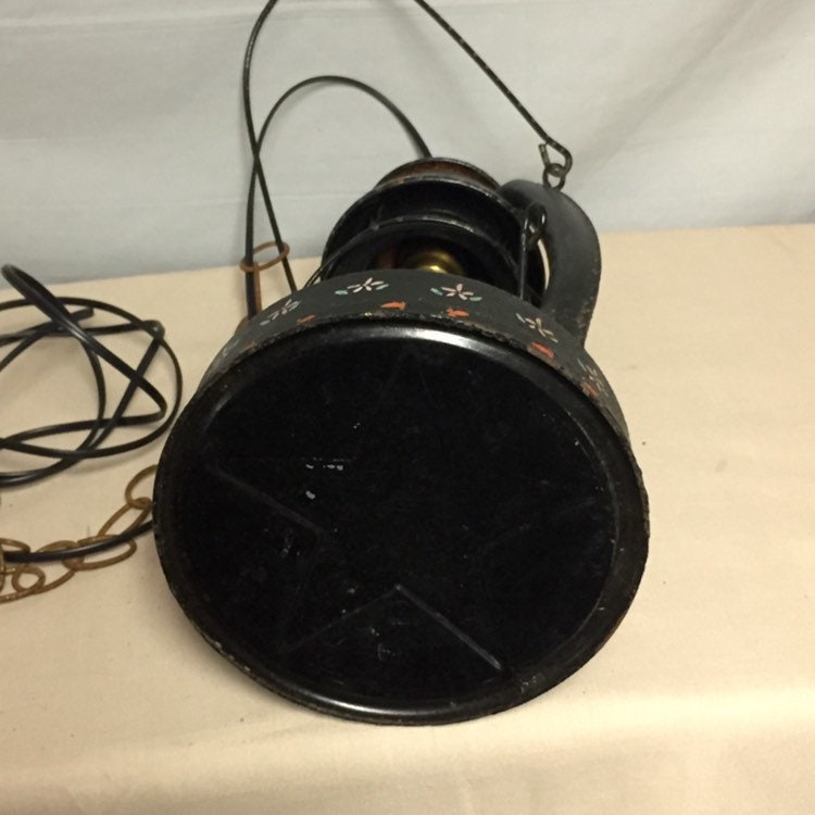 Folk Art Painted Antique Embury Railroad Lantern Hanging Electric Light