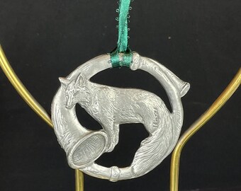 Pewter Fox and Horn, Virginia Pewtersmith, Heritage Collection, Lid, Ornament