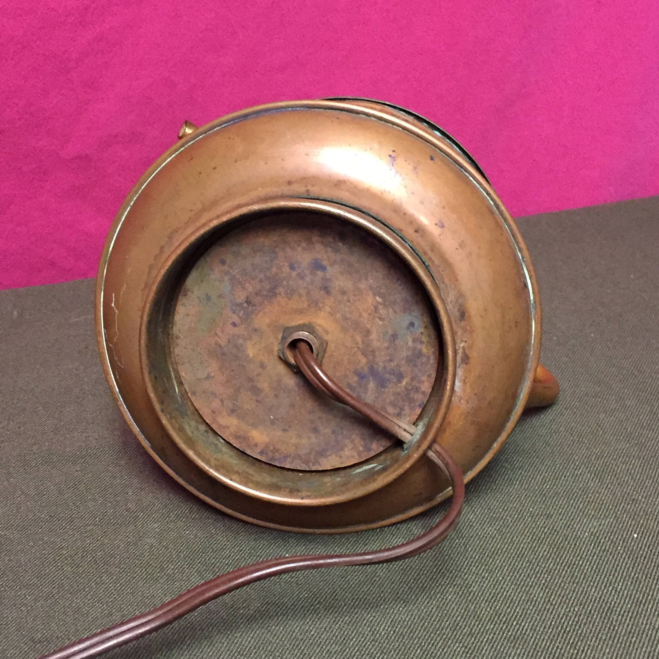 An Old Copper Oil Style Electric Table Lamp, Teapot Night Stand Lamp