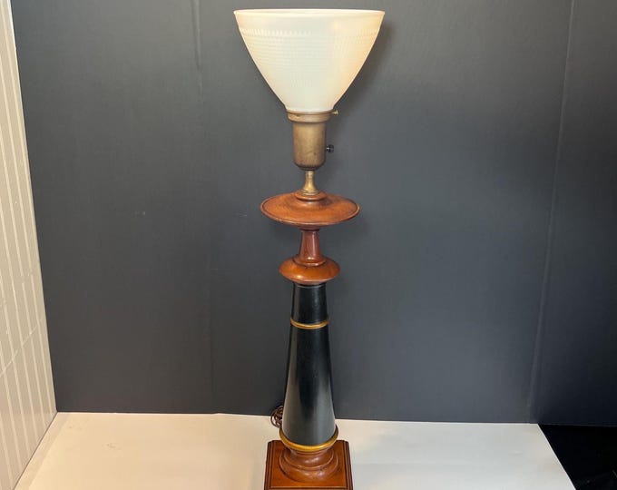 Featured listing image: MCM Rembrandt Table Lamp: Brass, Wood w/ Black Lacquer, 1960's