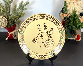 Beaumont Brothers Salt Glaze Pottery, Merry Christmas Reindeer Plate 2000
