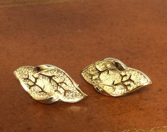 Coro Silver Tone Veined Leaf Clip-on Earrings from 1950's