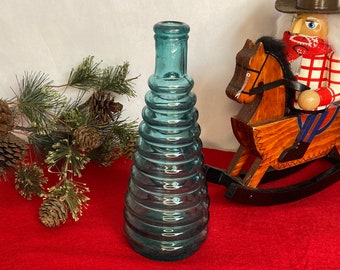 Vintage E.R. Durkee  & Co. Pepper Sauce Bottle, Teal , Ribbed, Beehive Bottle, New York